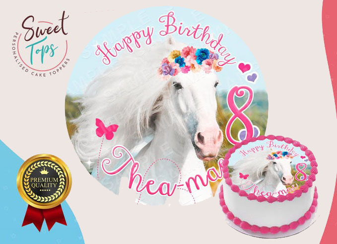 Horse Round Edible Cake Topper Birthday Decoration Personalised
